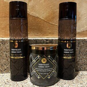 Bath & Body Works Midnight Addiction 2 Body Sprays and Candle!! NEW!